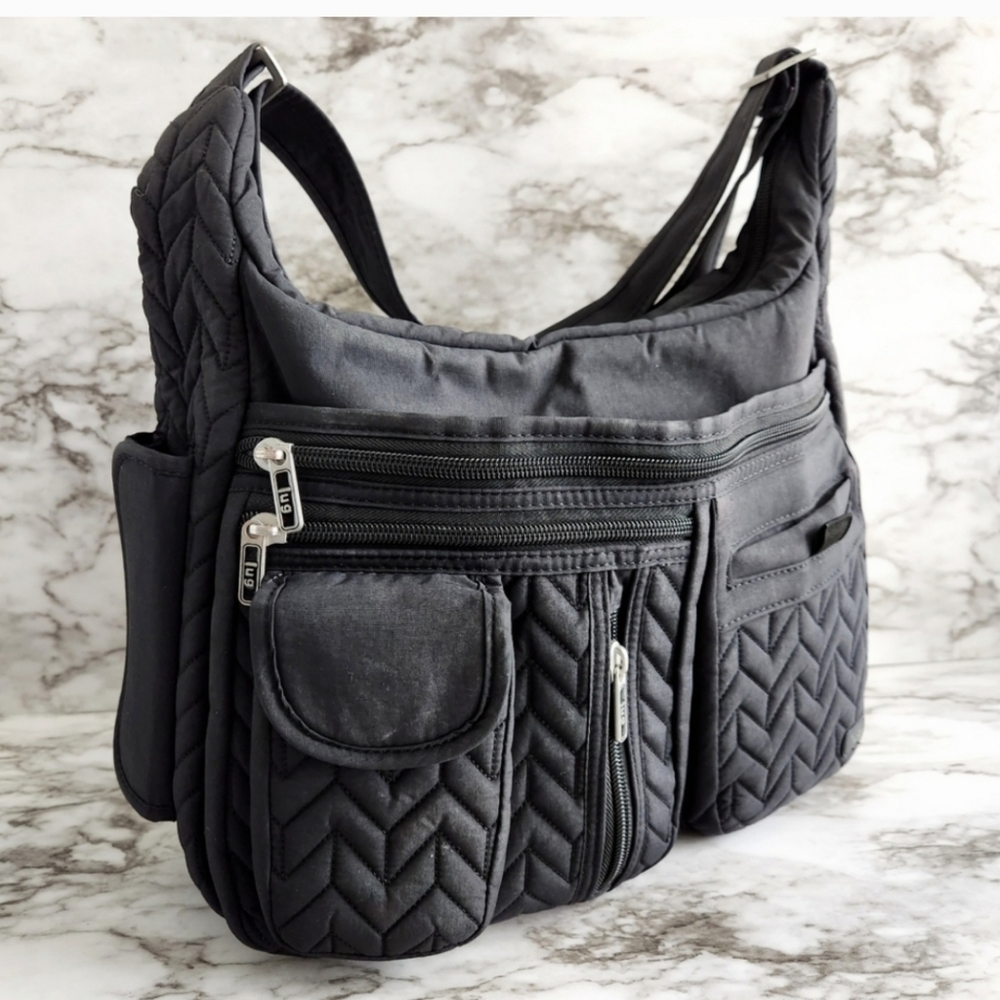 LUG Black Nylon Adjustable Crossbody / Shoulder Bag W/ Multiple Storage Pockets